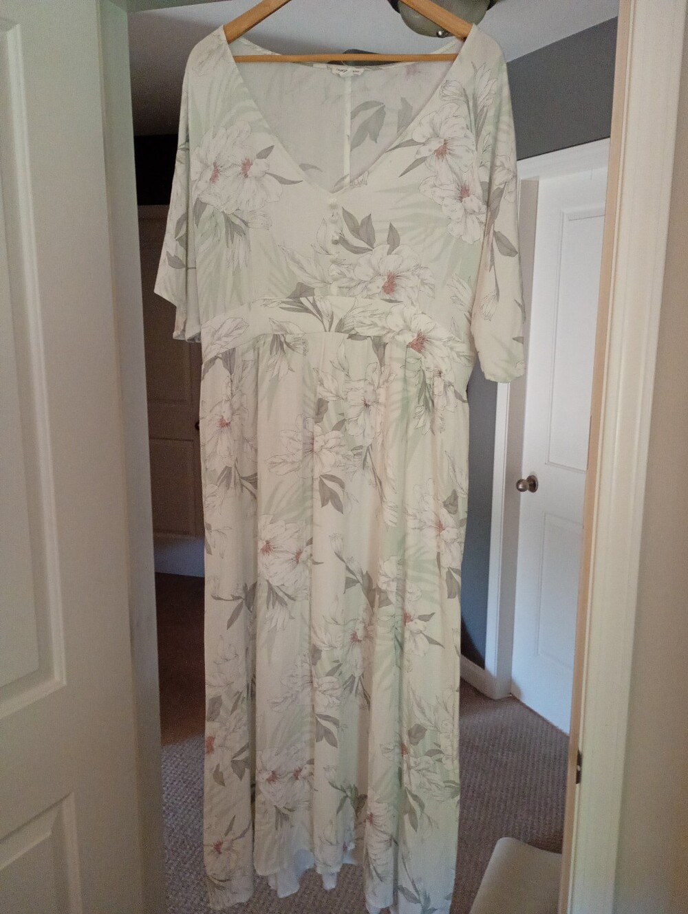 Tribal Jeans | Boho Floral Off White + Soft Grey V-Neck Maxi Dress | L
